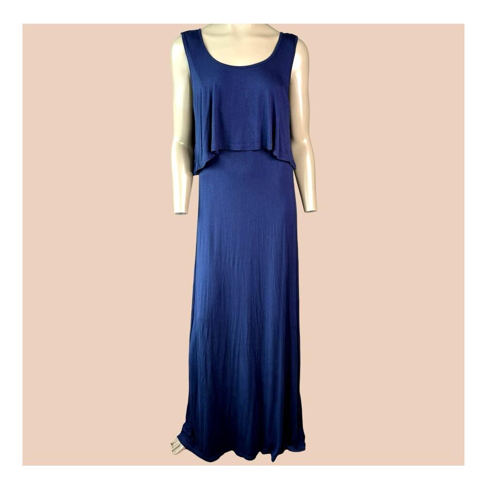 Latched Mama Nursing Maternity Maxi Tank Dress Overlay Womens L Navy Sleeveless